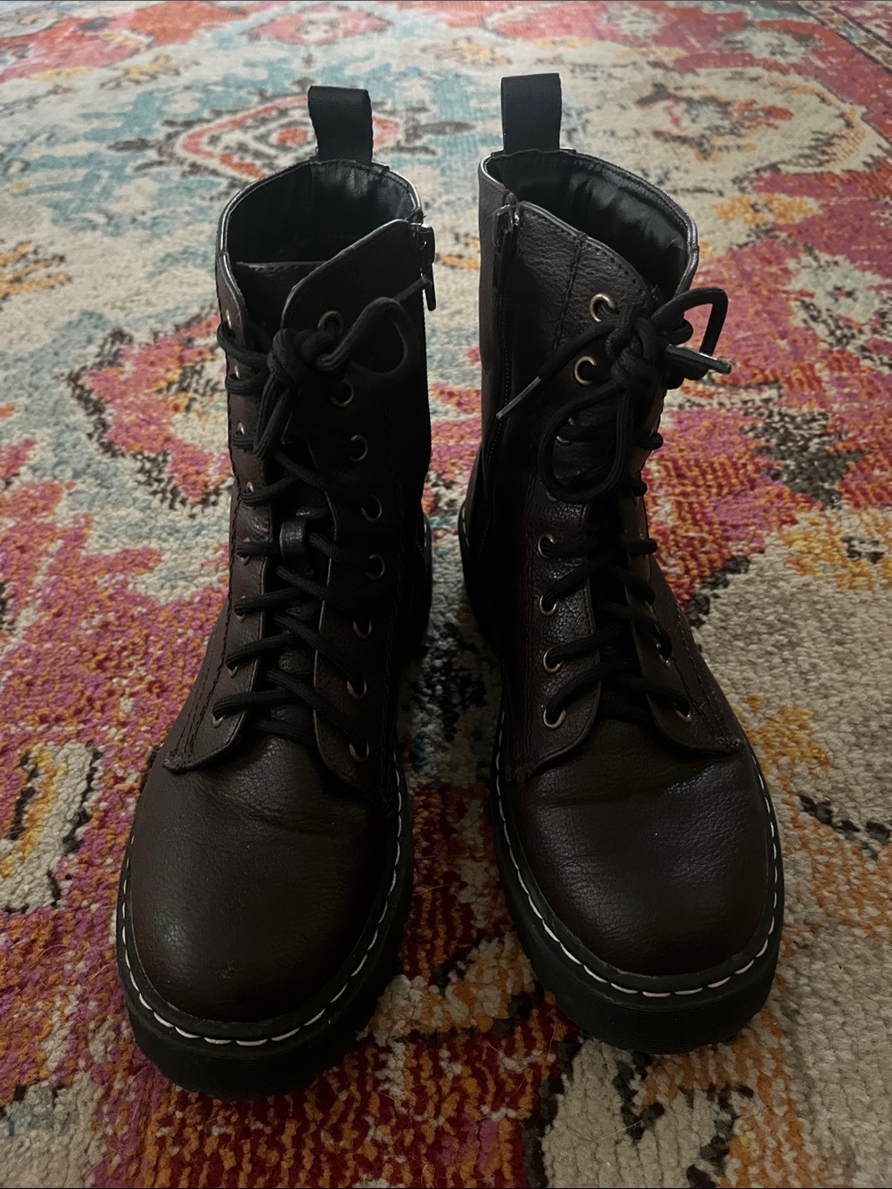 Brown/Deep Maroon Lace-Up Combat Boots